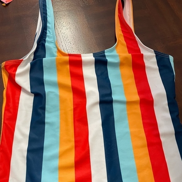 SHEIN women’s one piece swimsuit striped multi vibrant color size medium - Picture 3 of 4